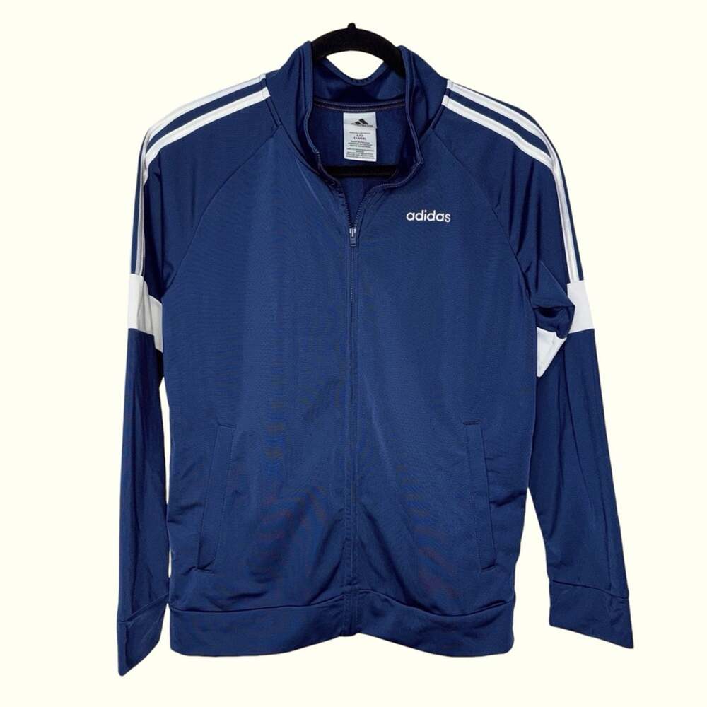 ADIDAS Boys Navy Blue White Striped Full Zip Track Jacket